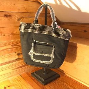 Sondra Roberts Black Faux Fur Tote Bag, NWT, 19”